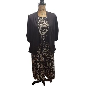Perceptions New York Womens 2 Piece Dress Black White Floral‎ Size 12